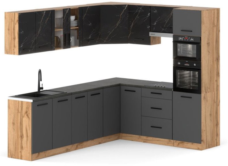 Kuchnia Z Blatem Nowoczesna Duża Narożna 4.6m Wotan San Sebastian Szara