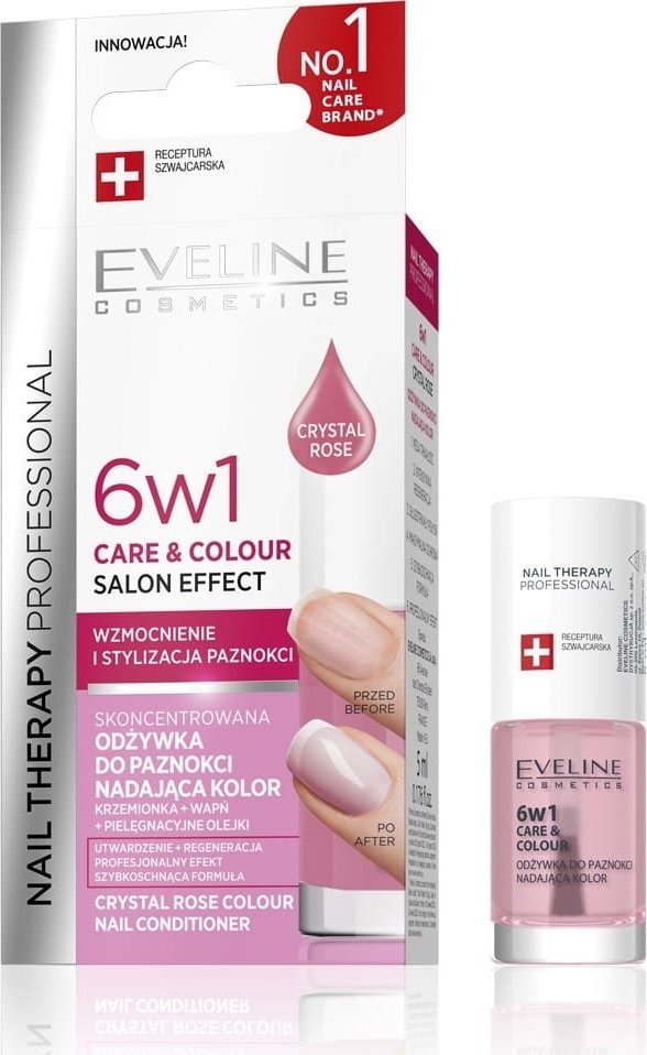 EVELINE KOLOROWKA EVELINE Nail Therapy Professional Odżywka do paznokci nadająca kolor Care&Colour 6w1 - Crystal Rose 5 ml