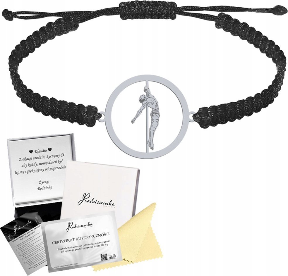 Radziszewska Jewellery Bransoletka Srebrna Pole Dance Męski Srebro 925 Grawer Makrama Biżuteria