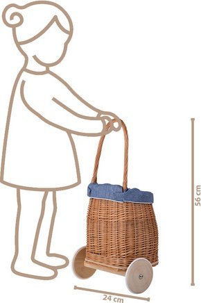 WickerPL LUKE WIKLINOWY WÓZEK PRZYCZEPA DLA CHŁOPCA i dziewczynki PCHACZ NA KÓŁKACH Z OBSZYCIEM 24X21 H33/56 CM