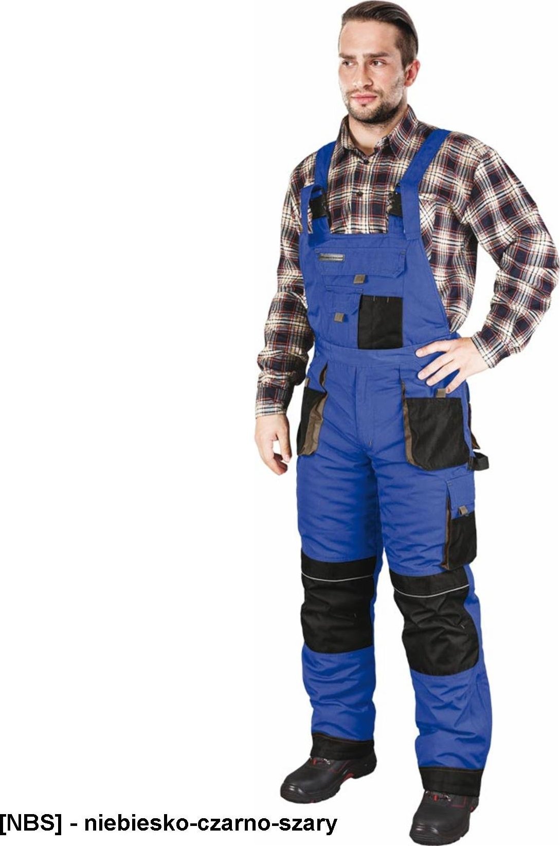 R.E.I.S. LHFMNWB - spodnie ochronne ogrodniczki ocieplane - niebiesko-czarno-szary XL
