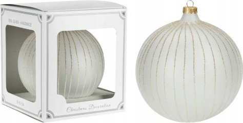 Koopman Bombka na choinkę ręcznie malowana szklana biała 15 cm