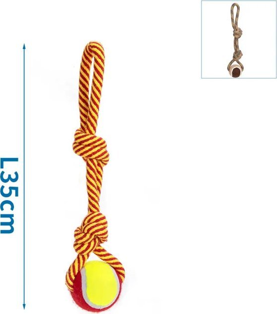 Nobleza Zabawka z bawełnianego sznura z piłką i uchwytem z TPR dla psa Zabawka z bawełnianego sznura z piłką i uchwytem z TPR dla psa