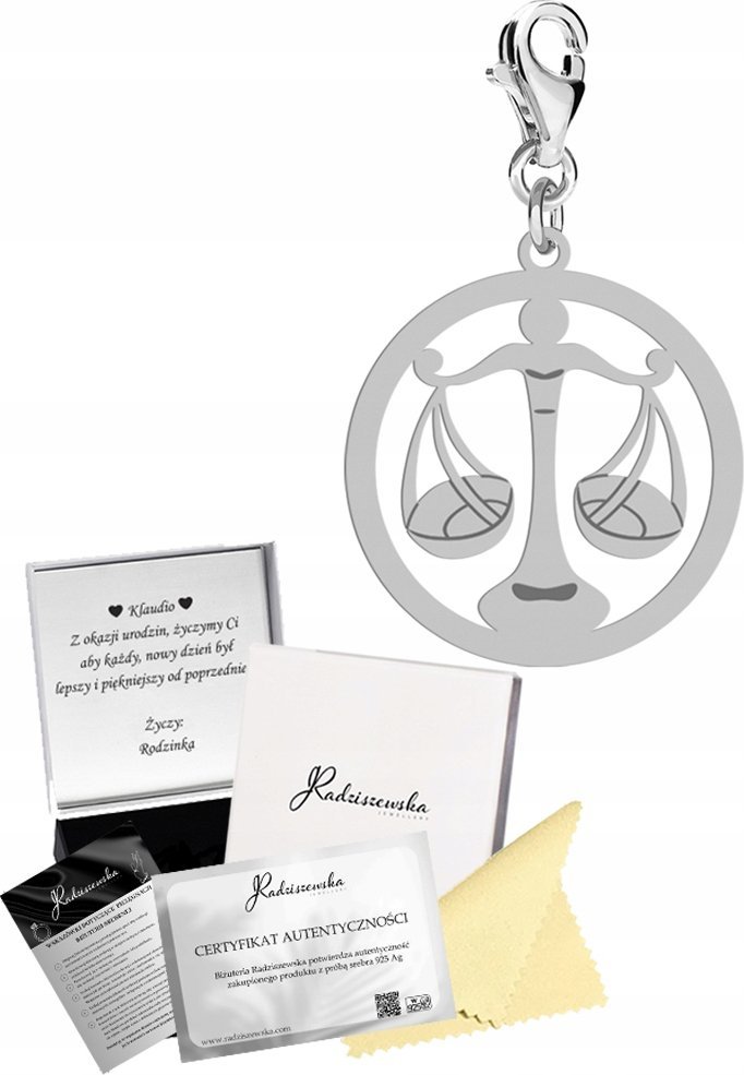 Radziszewska Jewellery Charms Srebrny Zodiak Waga Znak Zodiaku 925 Prezent Kobieta DEDYKACJA