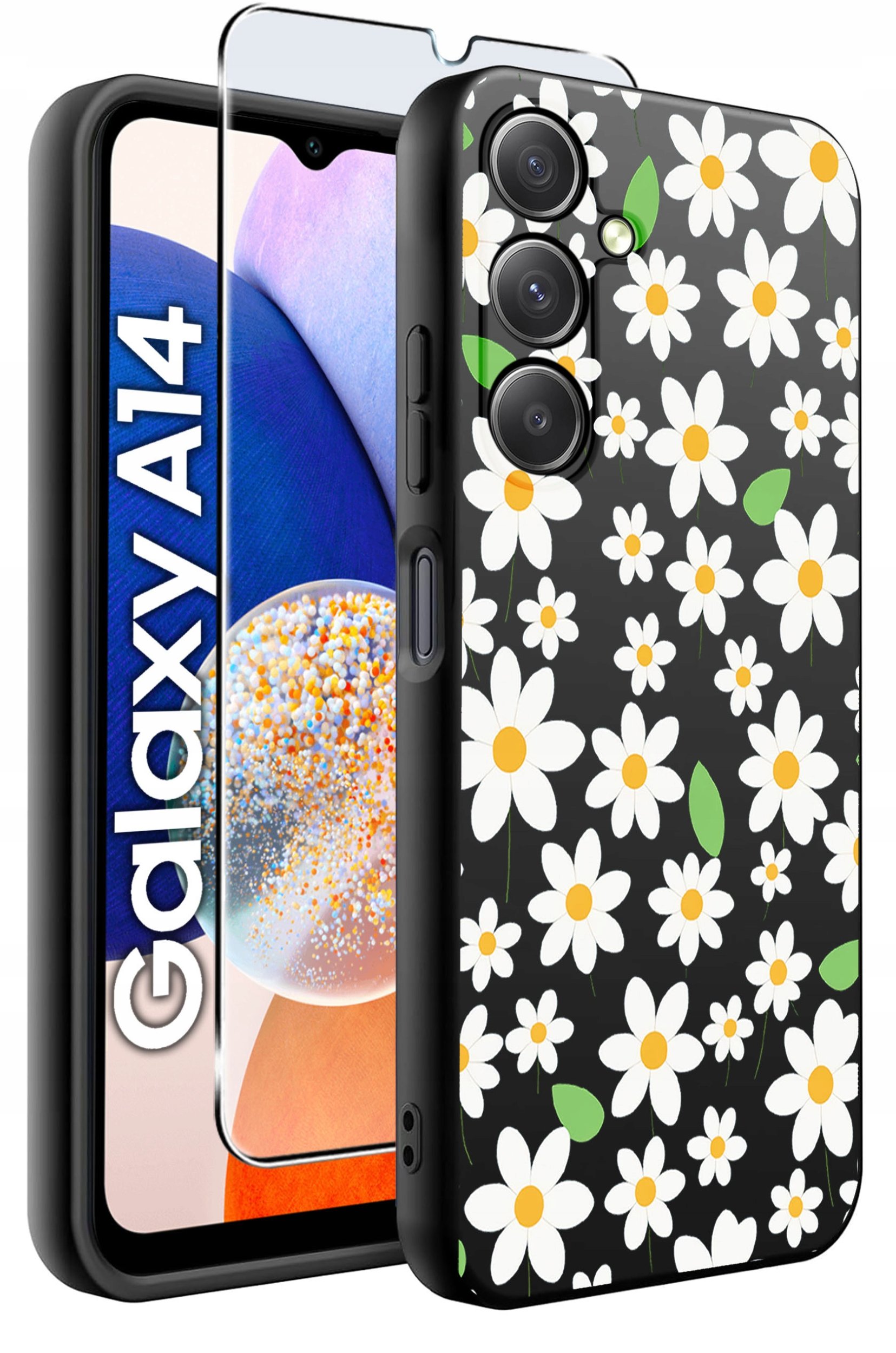 ETUI do Samsung A14 5G WZORY | SILIKONOWE MATT CASE + SZKŁO HARTOWANE 9H