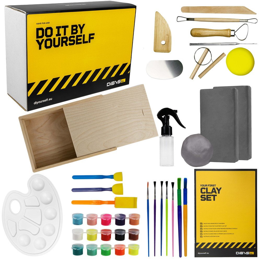 ZESTAW GARNCARSKI GLINA SZARA NARZEDZIA DO MODELOWANIA