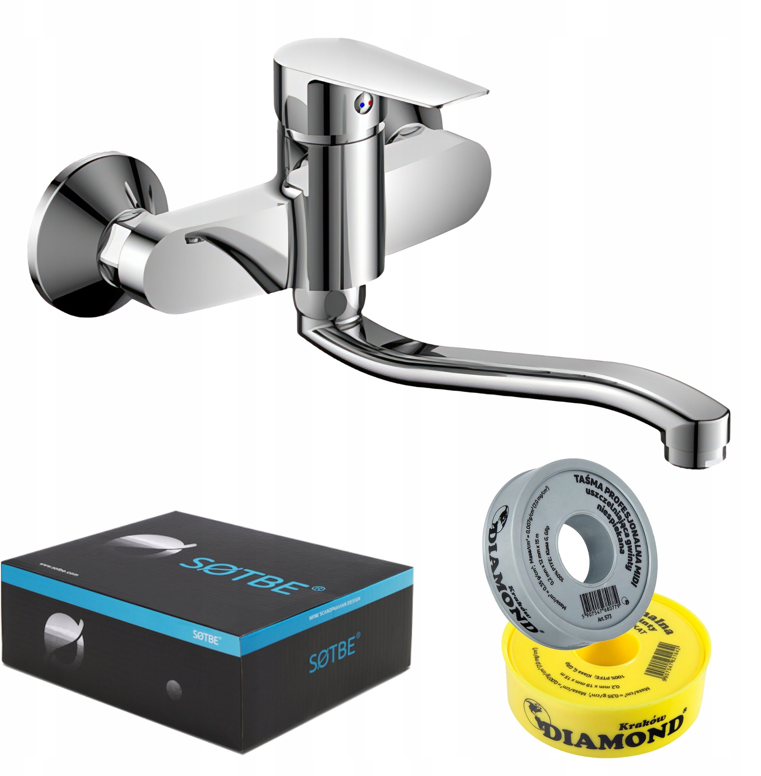 Kran kuchenny na ścianę do zlewozmywaka ruchoma wylewka obrotowa 30 CM SOLIDNA