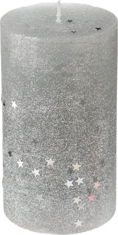 Fééric Lights and Christmas Świeca okrągła w gwiazdki, rozmiar L, kolor srebrny, 12 cm