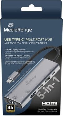 HUB USB MediaRange MediaRange HUB USB-C 5 in 1 Multiport Adapter, silber