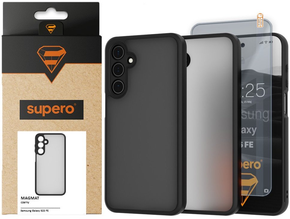 Etui matowe Supero Magmat do Samsung Galaxy S25 FE, czarne + szkło
