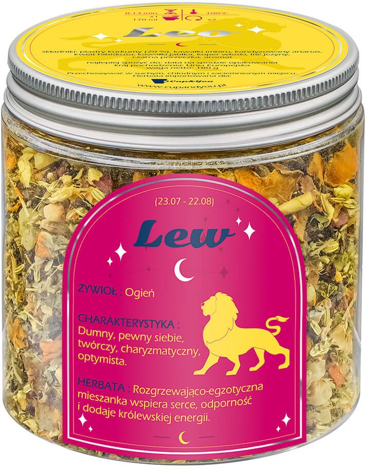 Herbata Zodiakalna LEW - herbaciany susz napar ziołowa mieszanka na astrologiczny prezent upominek podarunek dla osoby ze znakiem zodiaku LWA