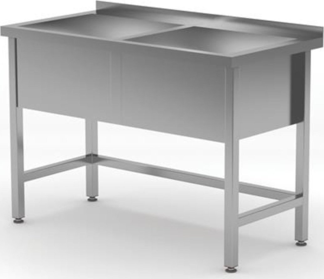 Hendi Basen zlew dwukomorowy przyścienny do kuchni spawany ze stali nierdzewnej 120x60x85 cm - Hendi 813485