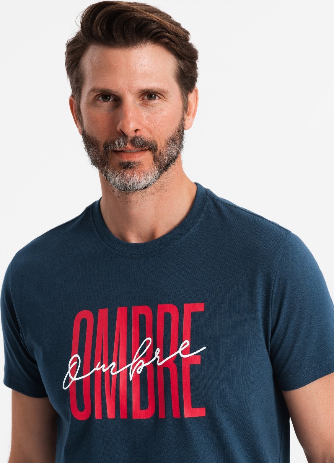 Bawełniana męska koszulka z podwójnym logotypem granatowa V3 OM-TSPT-0210 M