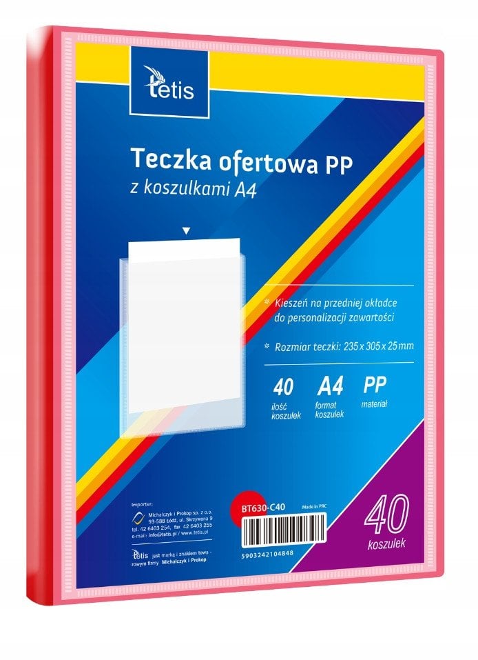 Teczka ofertowa A4 PP + 40 koszulek czerwona BT630-C40 tetis