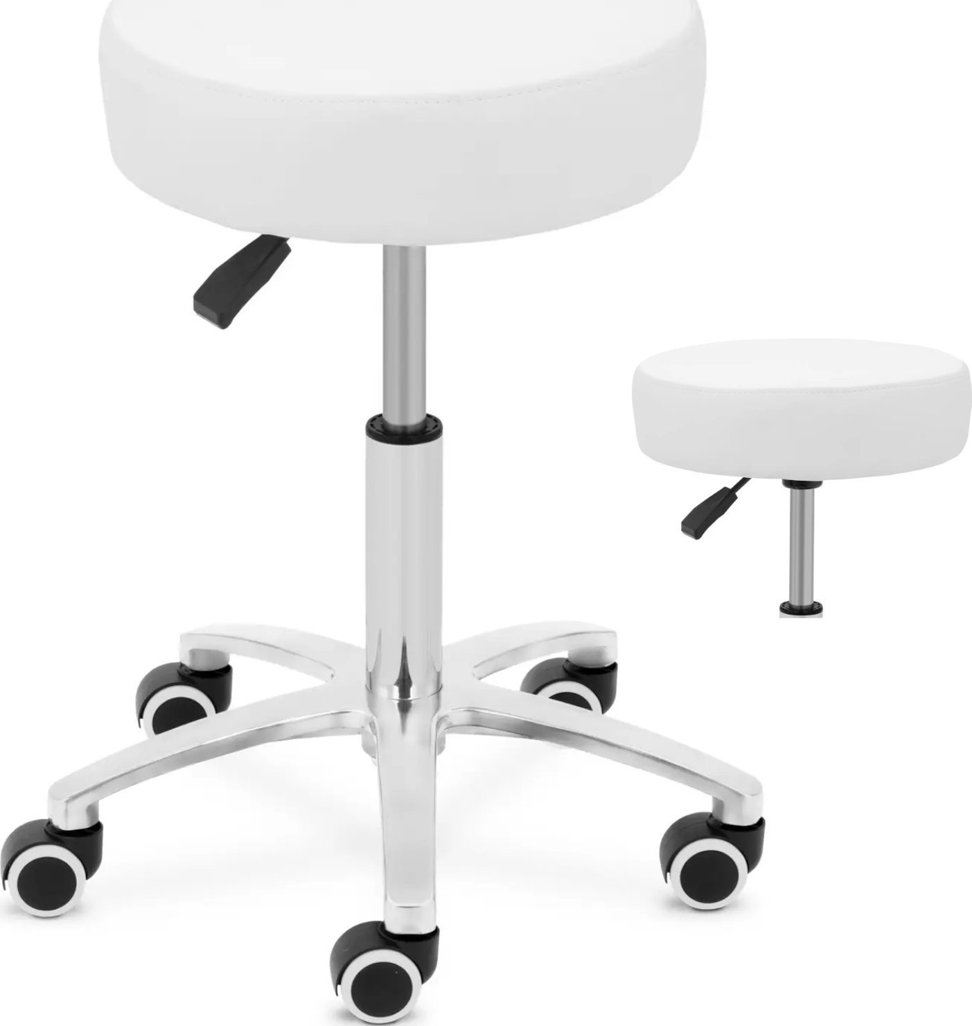 Taboret stołek kosmetyczny na kółkach do 120 kg COMO - biały Taboret stołek kosmetyczny na kółkach do 120 kg COMO - biały