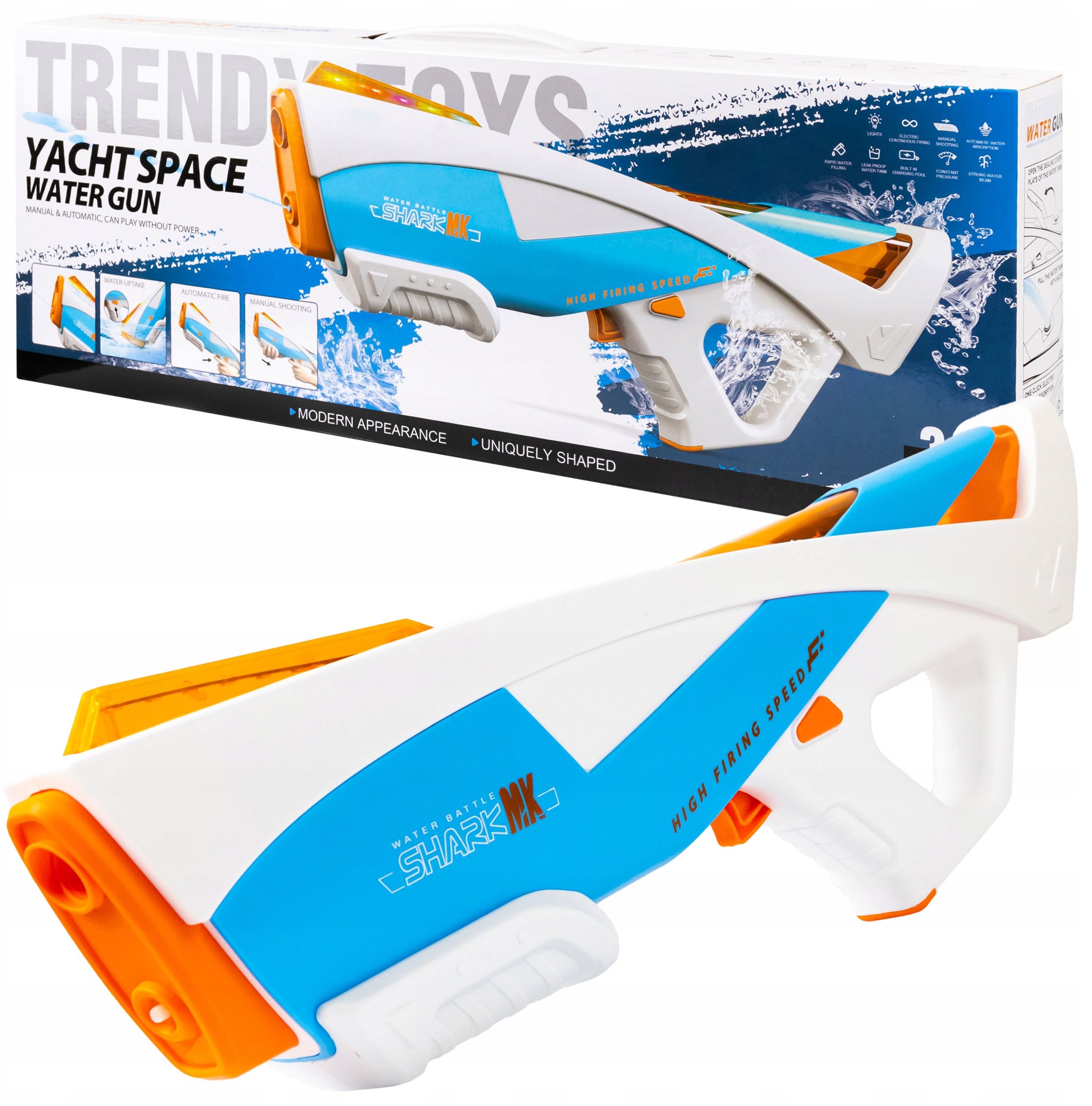 Pistolet Na Wodę Sikawka Akumulatorowa Diody Led Miotacz Karabin Automat