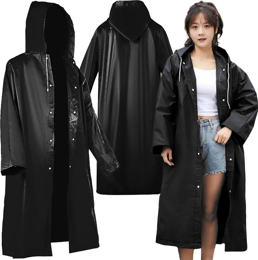 PŁASZCZ PRZECIWDESZCZOWY PELERYNA PONCZO CZARNY Z KAPTUREM DUŻY UNIWERSALNY