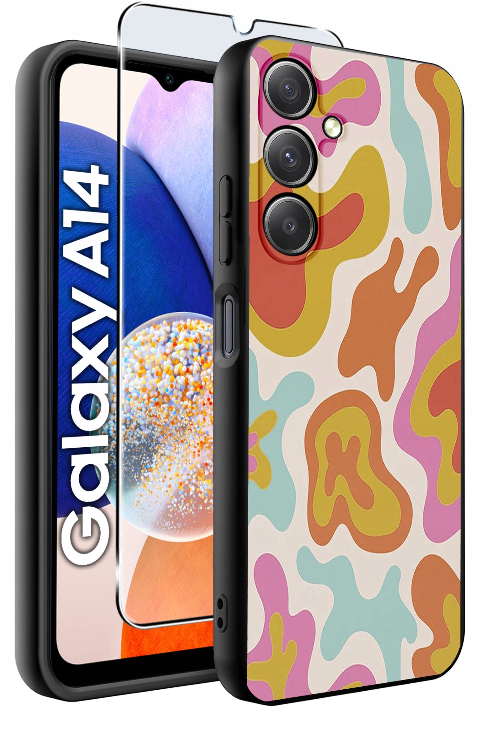 ETUI do Samsung A14 5G WZORY | SILIKONOWE MATT CASE + SZKŁO HARTOWANE 9H