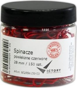 Victory Office Product SPINACZE BIUROWE VICTORY OFFICE 28MM 150 SZT. OKRĄGŁE POWLEKANE CZERWONE SŁOIK MAŁY
