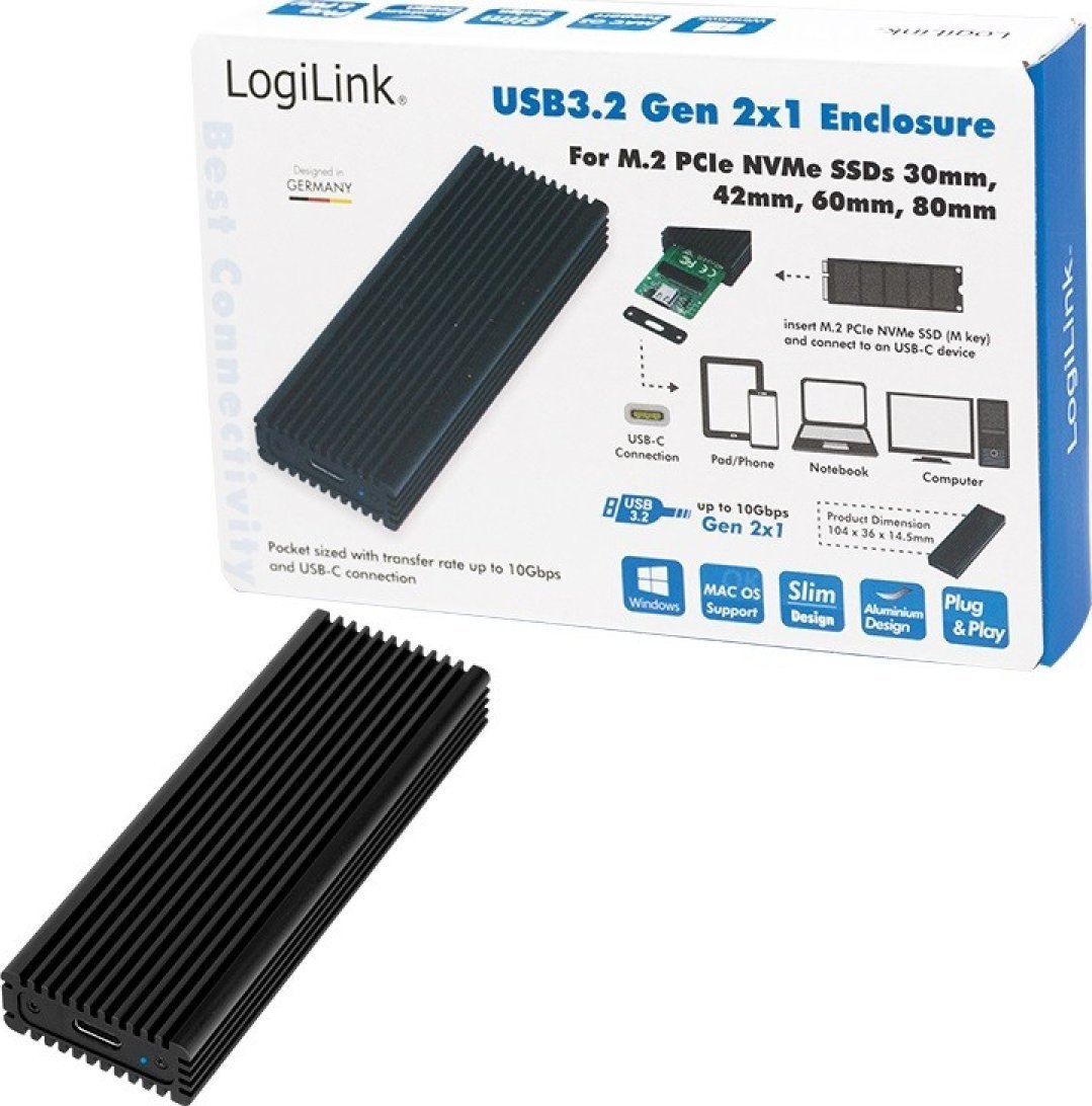 LogiLink LogiLink Geh. (M.2 PCIe NVMe) USB 3.2 Black ALU