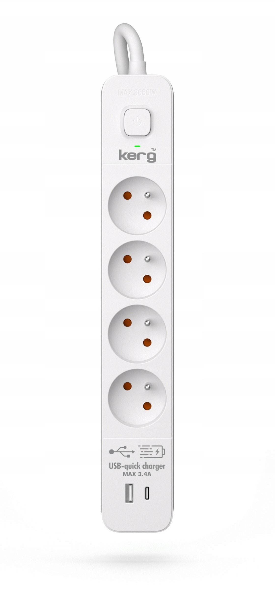 Listwa zasilająca KERG z wyłącznikiem-4 gniazda USBC+USBA 16A 1,5m