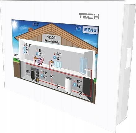 Tech Regulator pokojowy z komunikacją RS (dotykowy, kolorowy wyświetlacz, 2mm szkło) ST-281 biały
