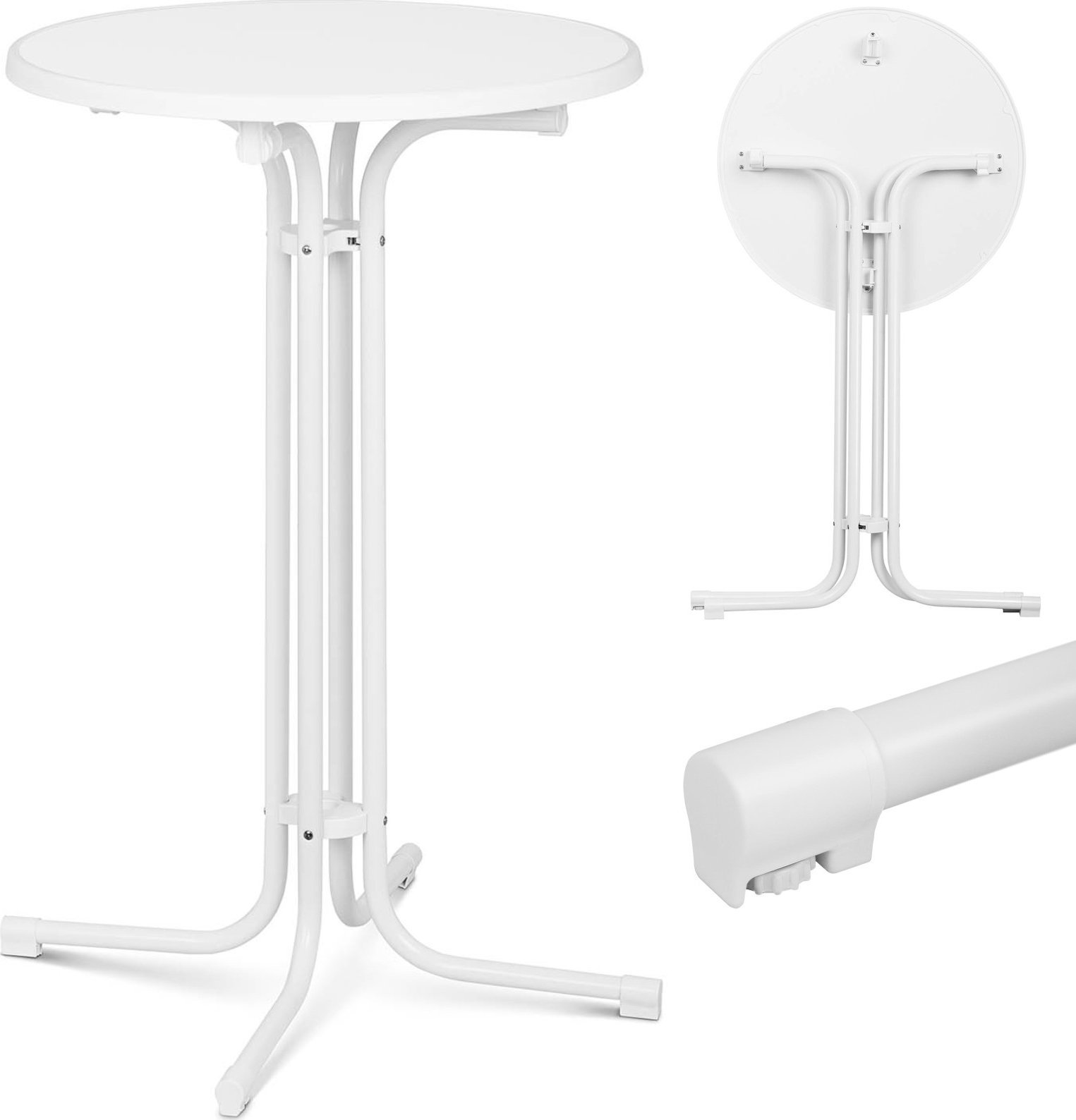 Royal Catering Stół stolik barowy okrągły wysoki składany śr. 70 cm wys. 110 cm biały Stół stolik barowy okrągły wysoki składany śr. 70 cm wys. 110 cm