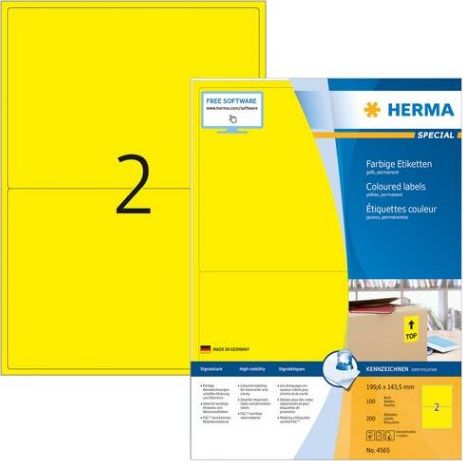 Herma Kolorowe etykiety A4, 199,6 x 143,5 mm, żółty, trwała przyczepność - 4565