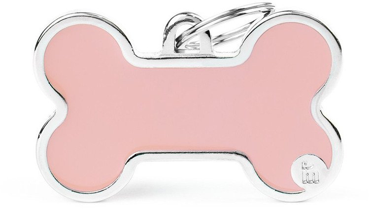 Zawieszka Adresówka Identyfikator z grawerem dla psa i kota kość różowa z obramówką XL