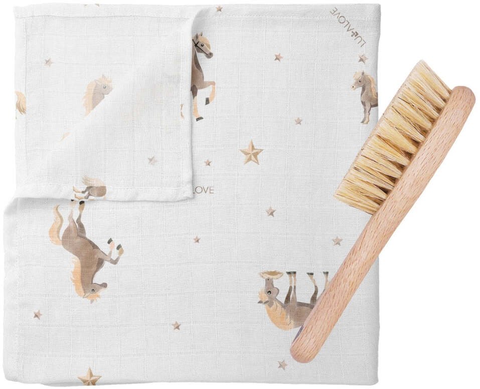 LullaLove Lullalove Szczotka do włosów i muślinowa myjka