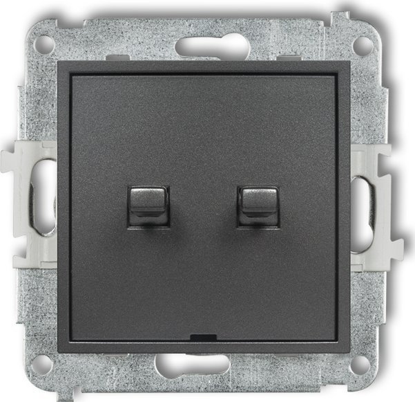 Karlik Łącznik jednobiegunowy ze schodowym Karlik Mini 11MWPUS-10.11 w stylu amerykańskim dwa klawisze bez piktogramów,wspólne zasilanie grafitowy