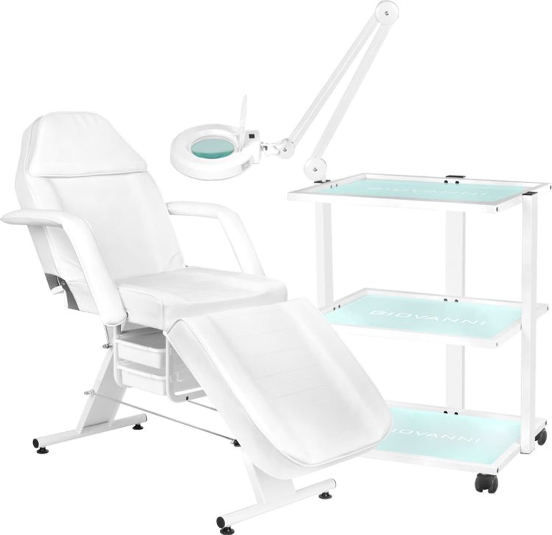 FOTEL KOSMETYCZNY 202 BASIC + STOLIK KOSMETYCZNY 1040 + LAMPA LUPA LED S5