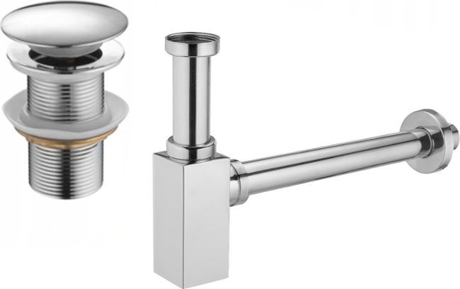 Syfon Mexen Mexen półsyfon umywalkowy kwadratowy z korkiem klik-klak, bez przelewu, chrom - 7991060-00