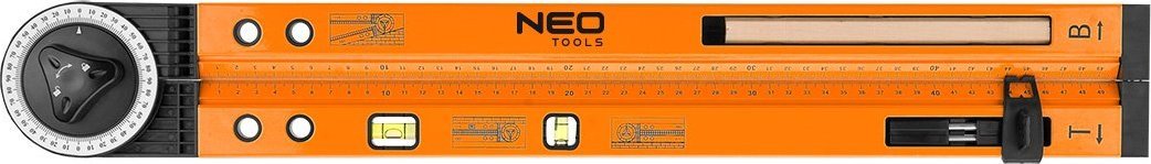 Neo Kątomierz nastawny z poziomicą 500 mm, 2 libelle, ołówek