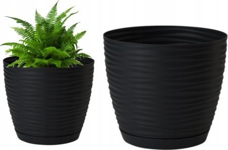 Form-Plastic Doniczka z podstawką ozdobna czarna 12,7x11,8cm plastikowa
