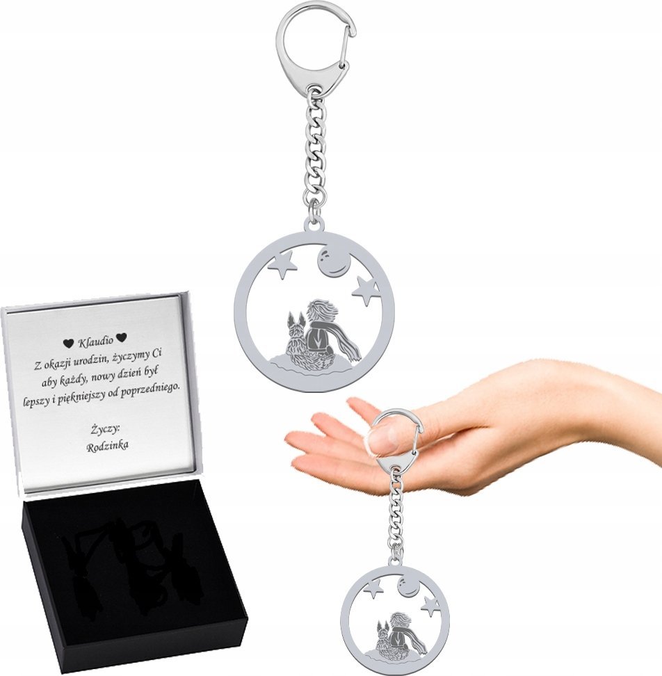 Radziszewska Jewellery Brelok do kluczy Mały Książę i Lis Prezent Srebro GRAWER ŻYCZENIA GRATIS