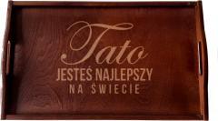 Koszulkowy Tato jesteś najlepszy na świecie - drewniana taca śniadaniowa z grawerem