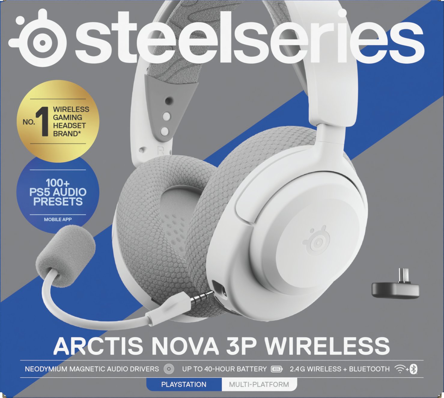 SteelSeries Ausinės Žaidimams | Arctis Nova 3PW | Bluetooth | Over-Ear | Mikrofonas | Noise canceling | Belaidės | Baltas