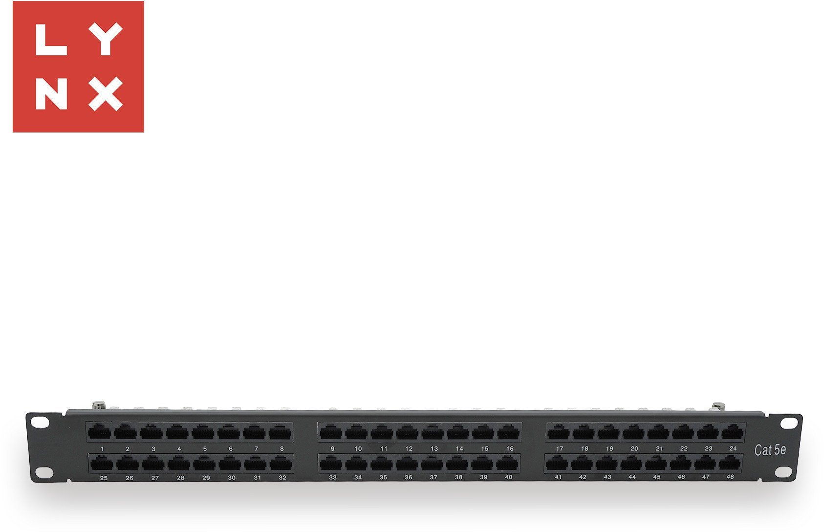 LYNX 19" patch panel 48-port, UTP Cat5e, 50µ, nestíněný, černý