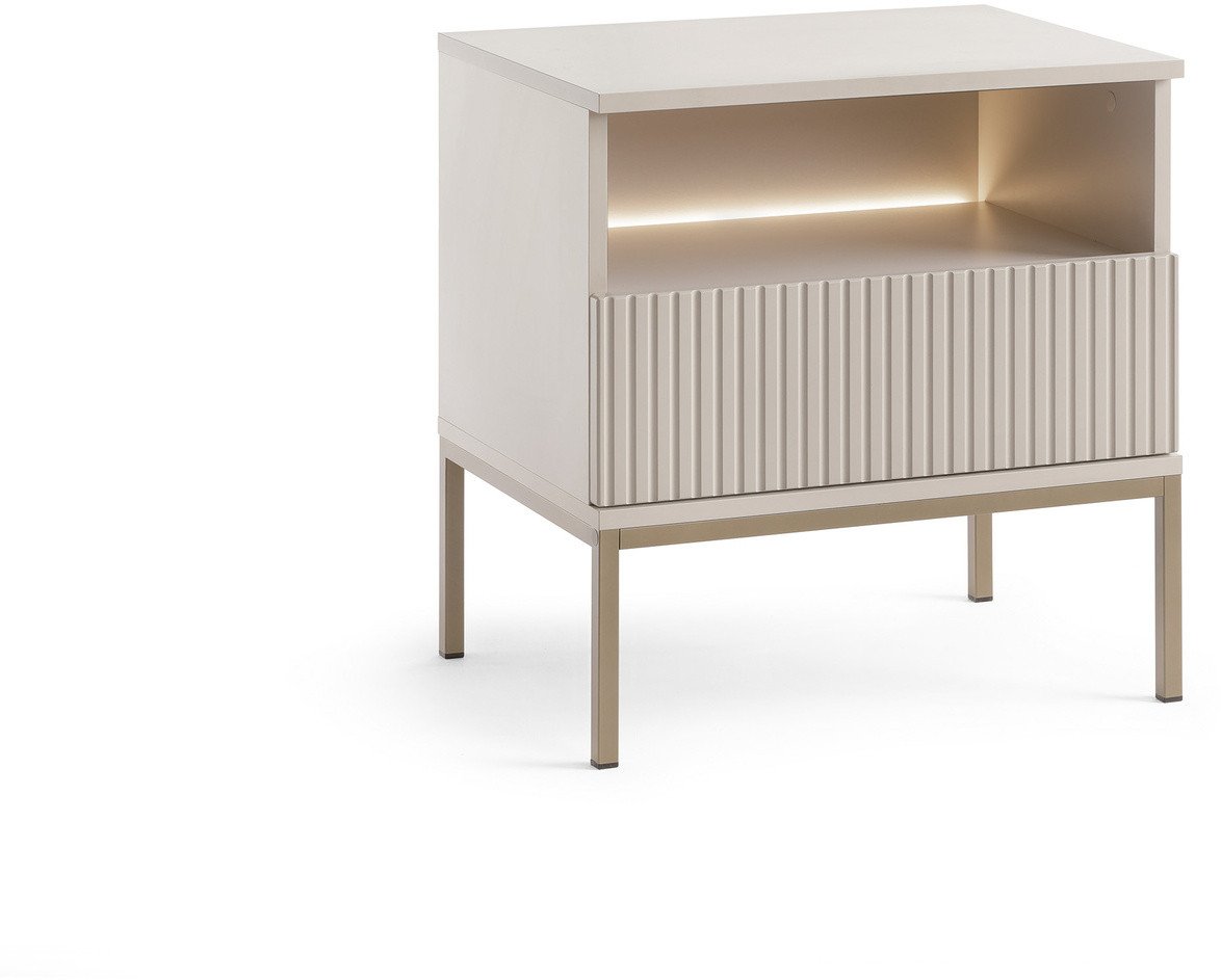 Stolik nocny Lagos z metalowymi nóżkami w kolorze Cashmere + LED