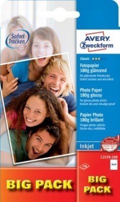 AVERY Fotopapir 10x15cm 180g Glossy t/inkjet 1 foto/ark 100ark/pak - (100 ark pr. pakke)