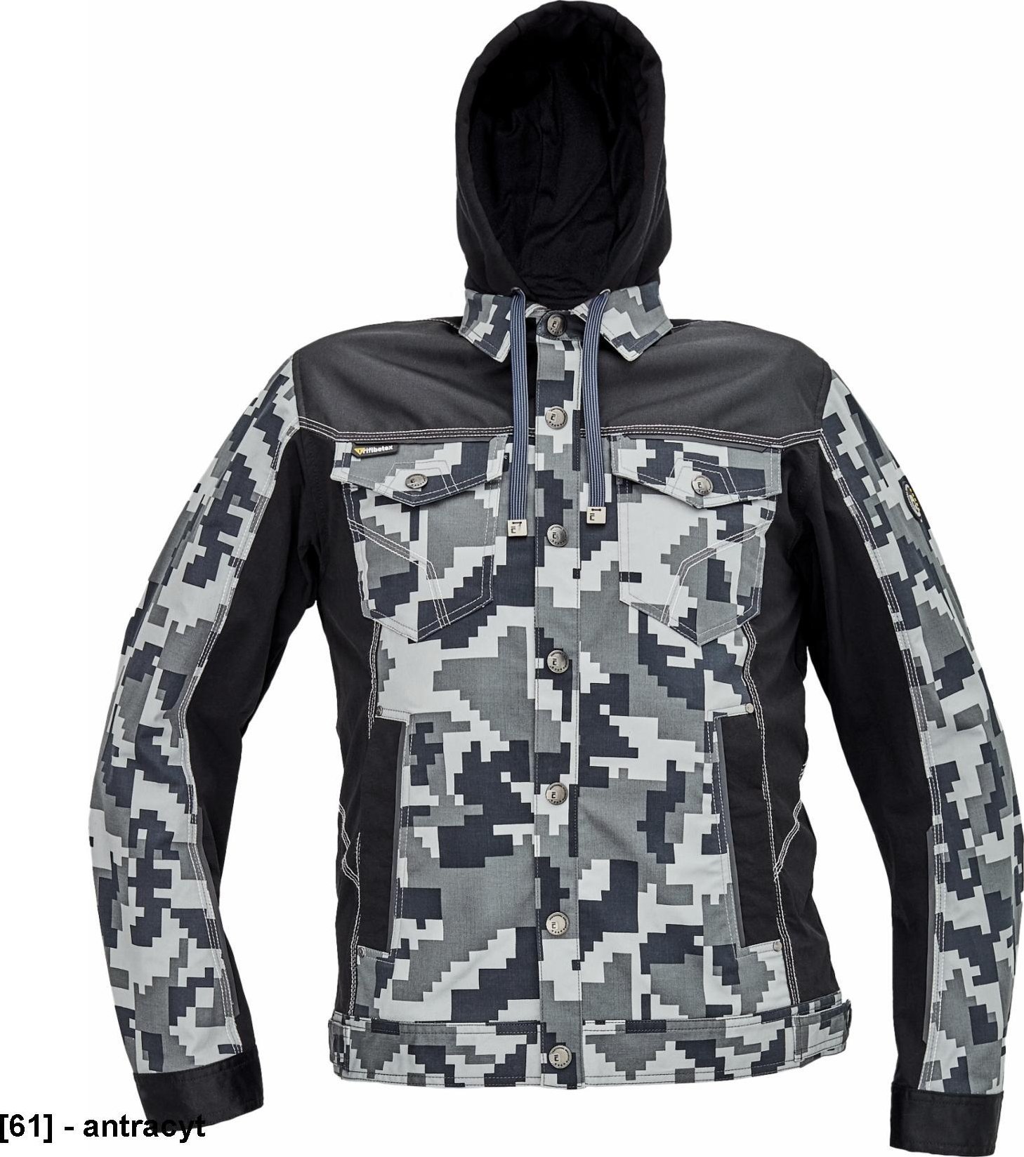 CERVA NEURUM CAMOUFLAGE kurtka z kapturem - męskia kurtka robocza, kaptur, 4 kieszenie, elastyczny materiał Trifibetex, nadruk moro, - antracyt 56