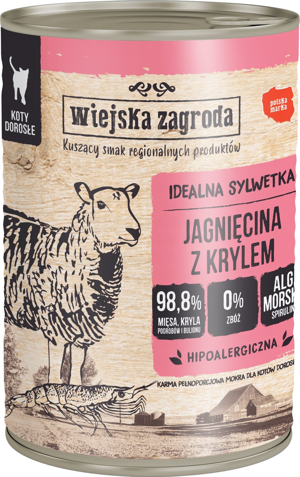 Wiejska Zagroda Karma mokra dla kota Jagnięcina z krylem (dorosły) 400g