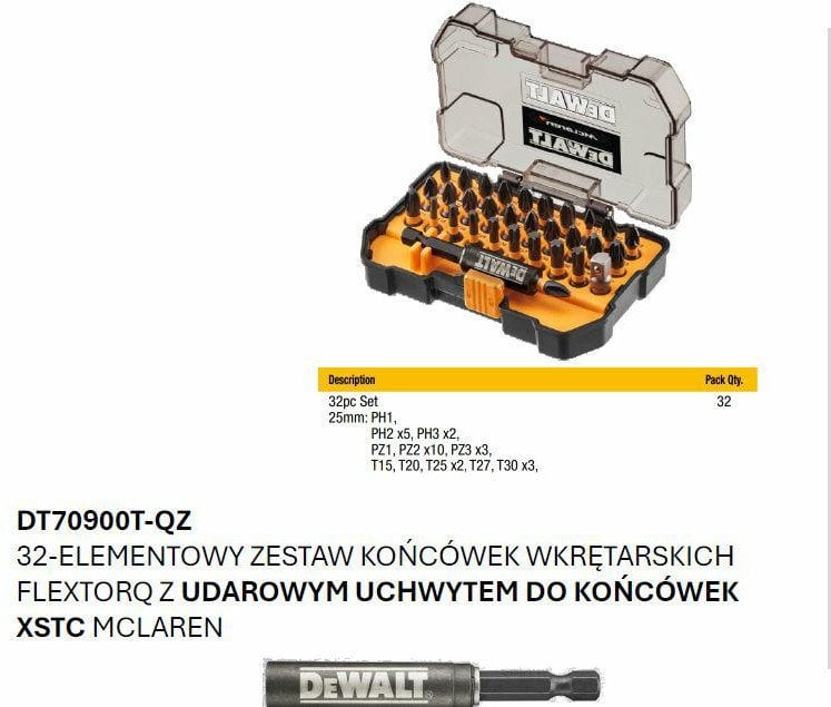 DEWALT ZESTAW KOŃCÓWEK FLEXTORQ 32cz. /MCALREN