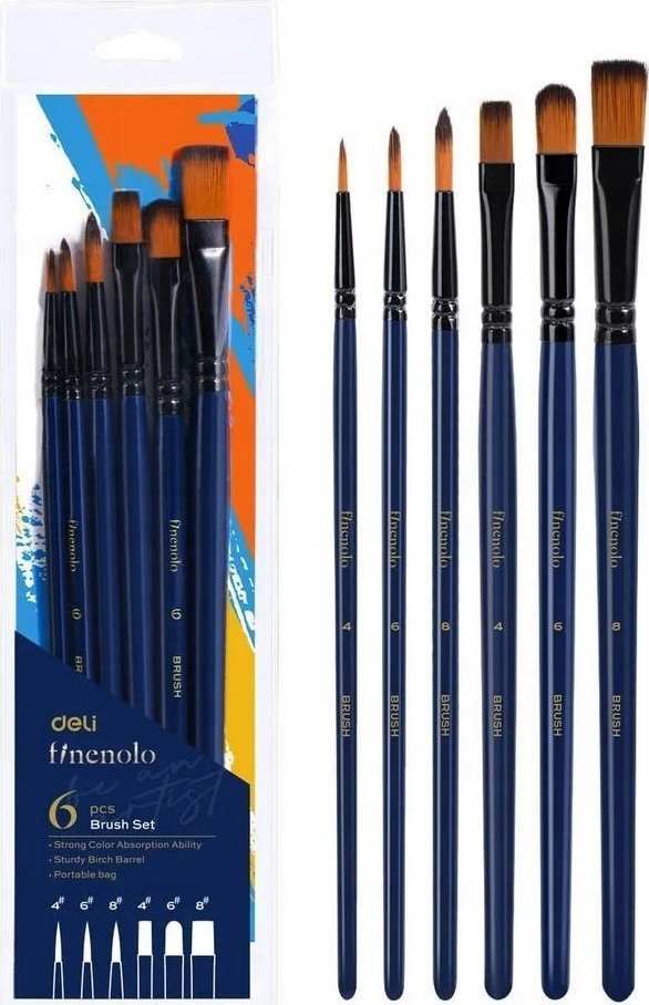Zestaw pędzli Finenolo miękki nylon 6szt DELI