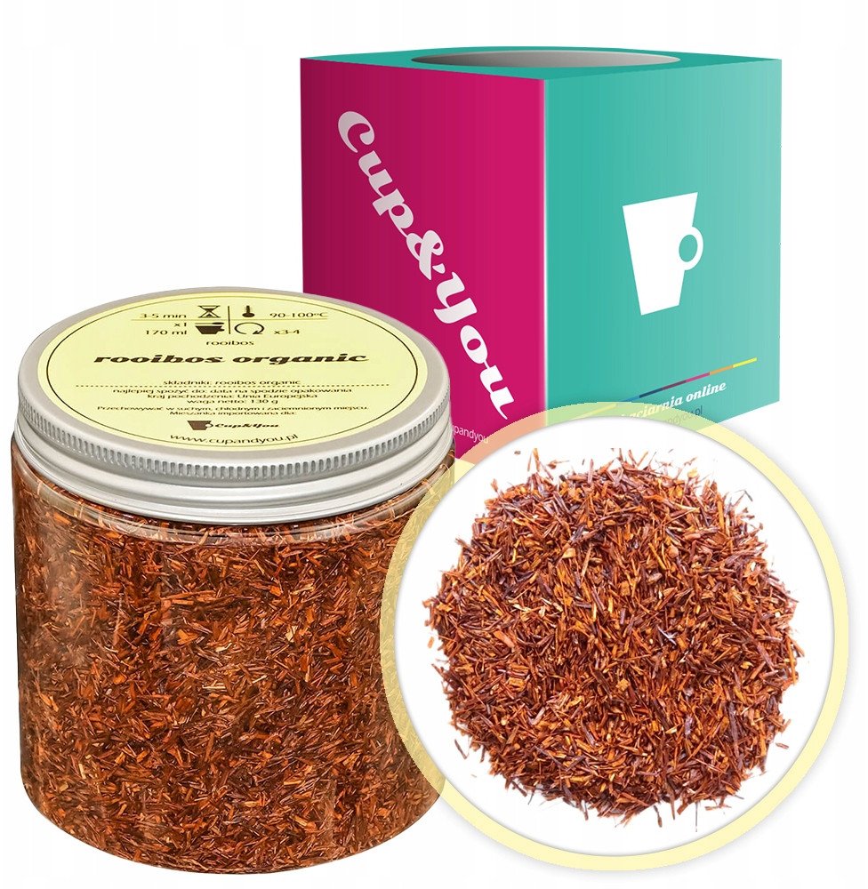 Herbata rooibos ORGANIC czerwonokrzew bez kofeiny na prezent 130g - herbata sypana liściasta napar z czerwonokrzewu PREMIUM Cup&You