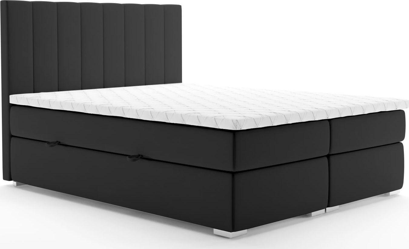 LAVERTO Łóżko kontynentalne SALIMA 140x200 czarne velvet z pojemnikiem