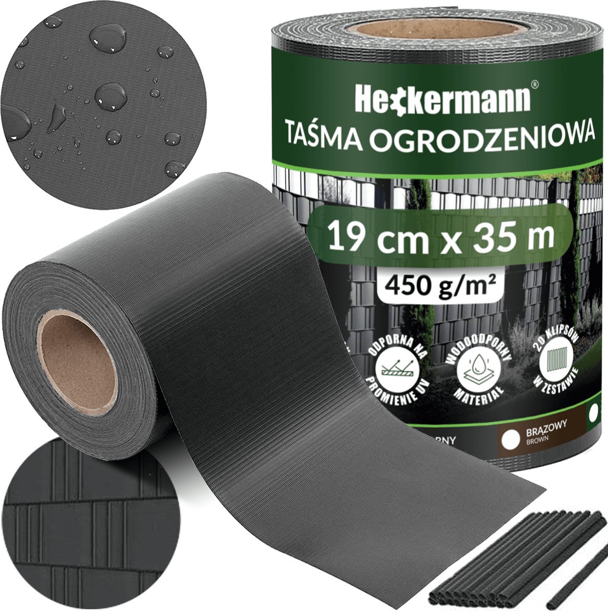 Heckermann Taśma ogrodzeniowa 19cm x 35m Heckermann - Ciemnoszara