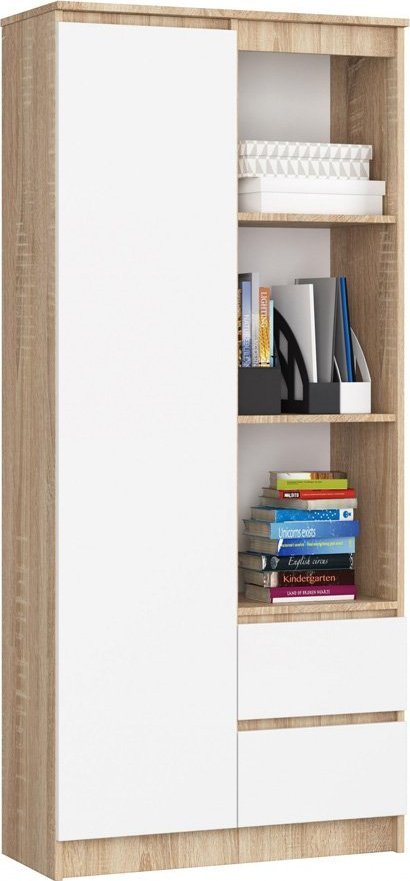 Elior Skandynawski regał na książki dąb sonoma + biały - Benedik 3X