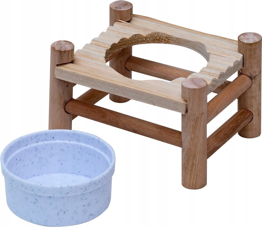 Panama Pet Stojak z miską dla gryzoni i królika, drewno/plastik, 14x10x8,5cm/150ml